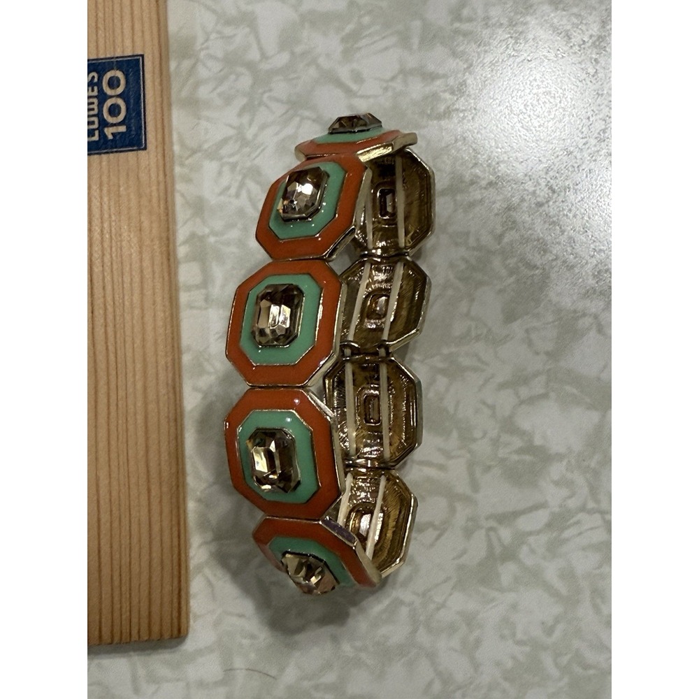 Multi color square bead gold tone‎ stretch bracelet